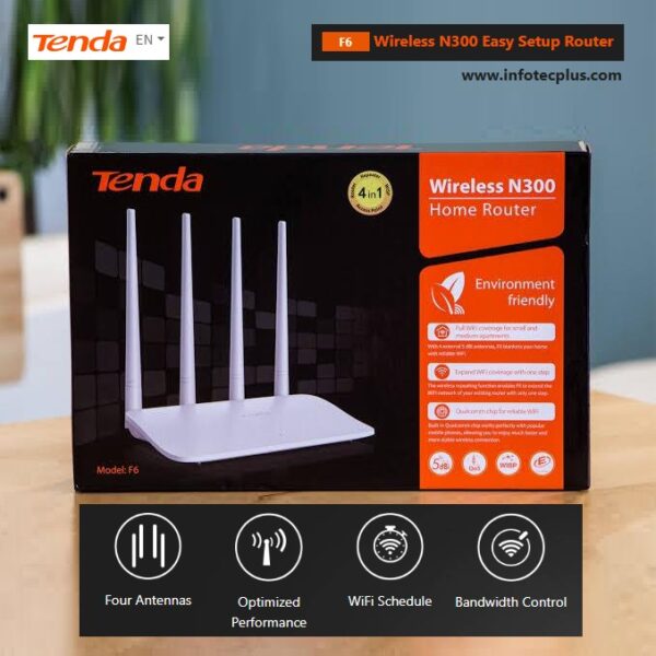 Tenda F6 Wireless N300 Home Router (4-in-1)