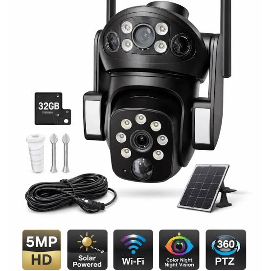 Solar Powered Dual PTZ Outdoor Security Camera WiFi Wireless